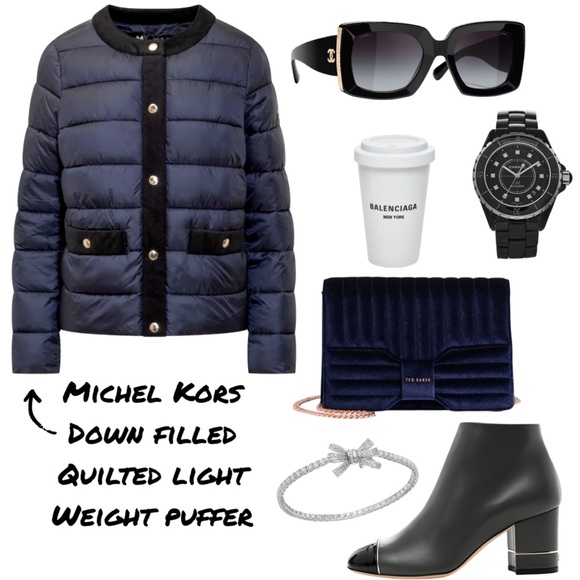 Michael Kors Jackets & Blazers - Michael Kors Navy Blue Light Weigh Down Filled Puffer Jacket With Corduroy Trim